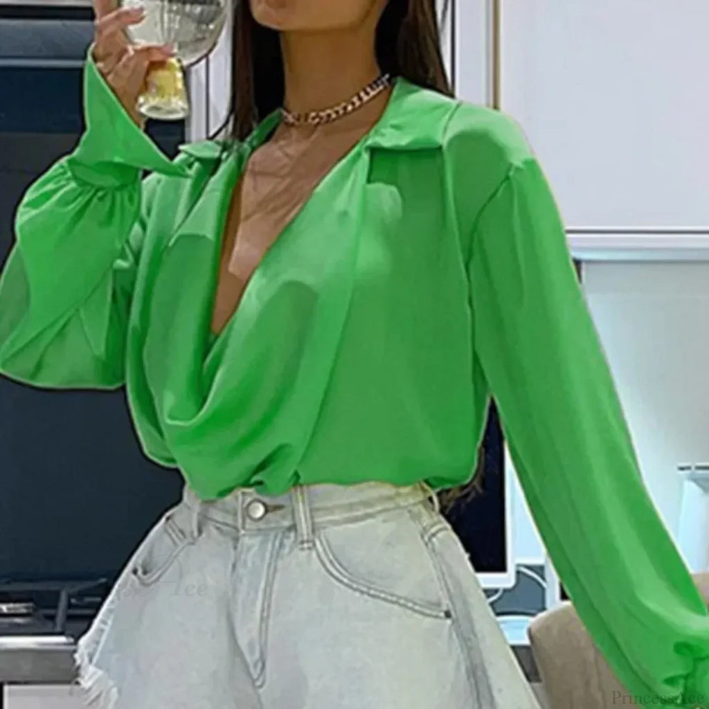 Ice Silk Loose Casual Satin Long Sleeve Blouse image 2