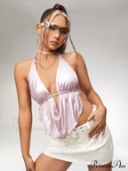 ICON Draped Front Backless Knot Hanky Hem Halter Top image 6