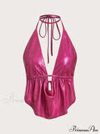 ICON Draped Front Backless Knot Hanky Hem Halter Top image 8