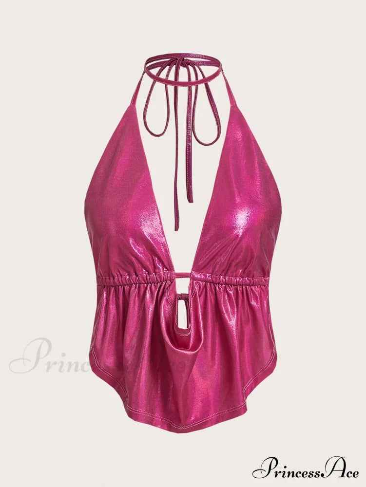 ICON Draped Front Backless Knot Hanky Hem Halter Top image 8