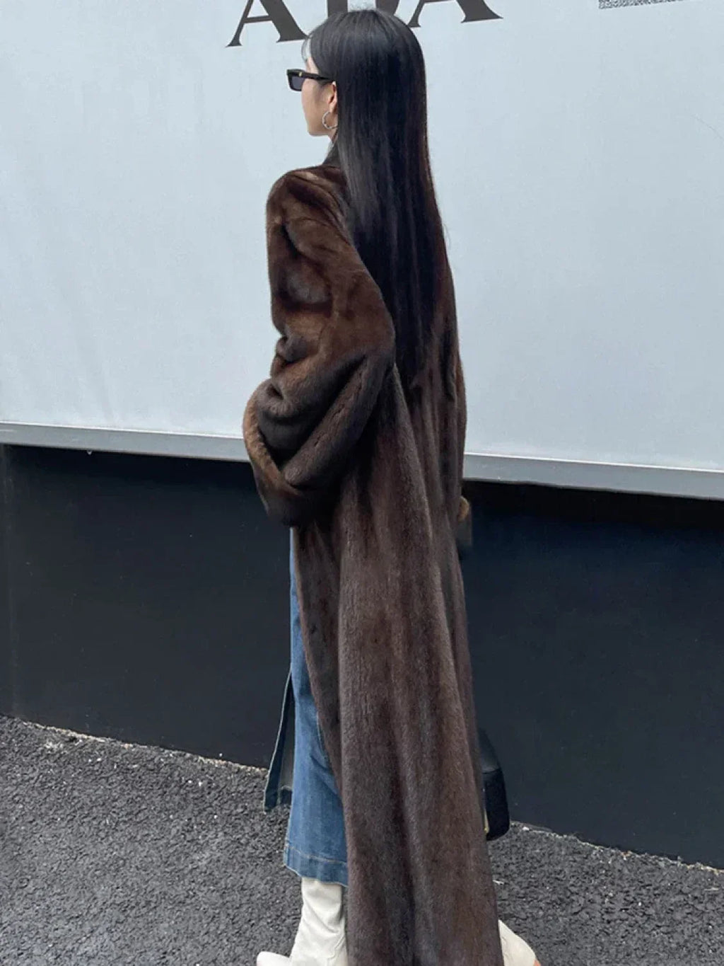 Imitation Mink Lapel Full Sleeve Overcoat image 1