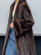 Imitation Mink Lapel Full Sleeve Overcoat image 3