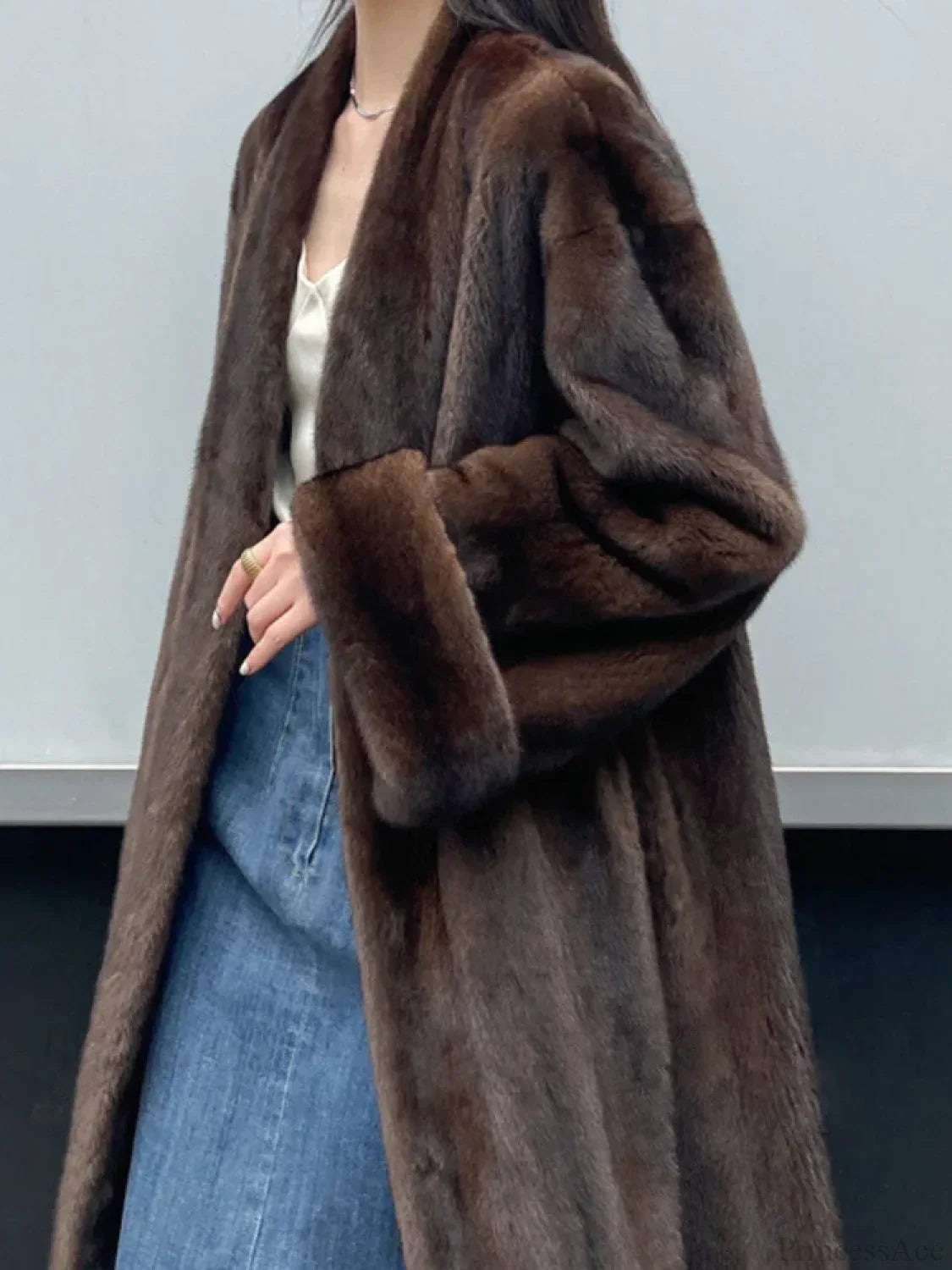Imitation Mink Lapel Full Sleeve Overcoat image 3