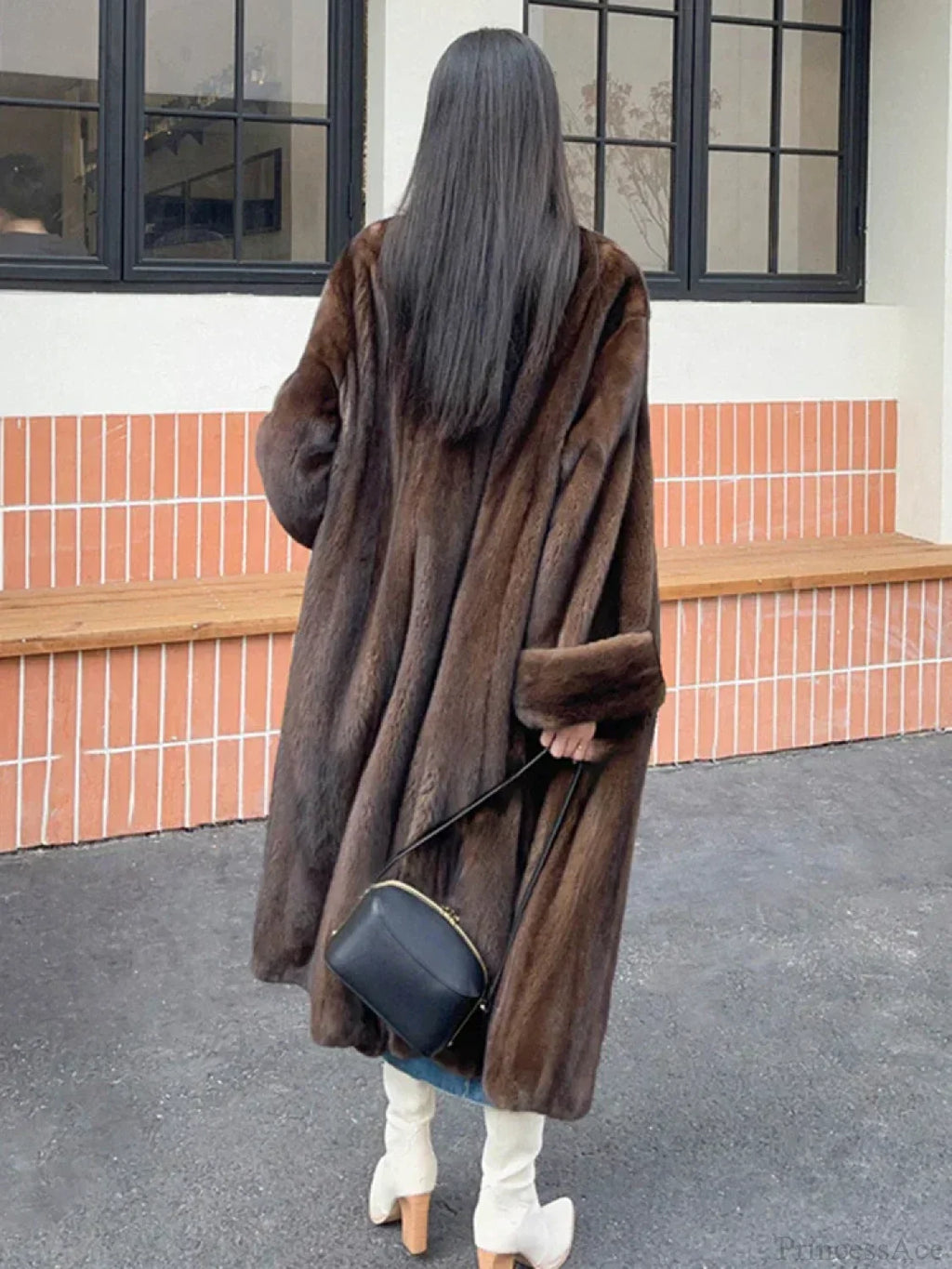 Imitation Mink Lapel Full Sleeve Overcoat image 2