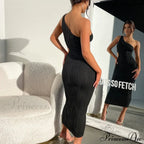 Irregular Cut Out Club Party Sleeveless One Shoulder Textured Midi Dress image 5