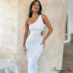 Irregular Cut Out Club Party Sleeveless One Shoulder Textured Midi Dress image 1