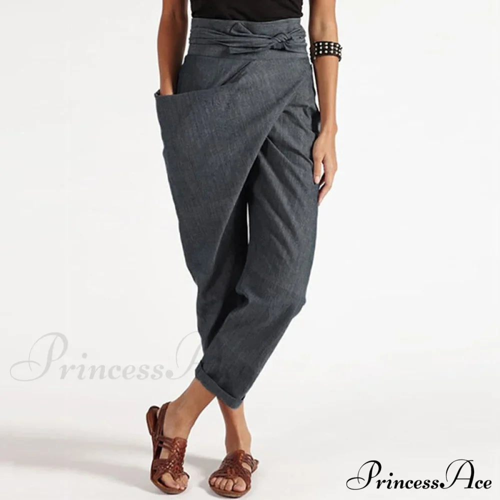 Irregular Lacing Cropped Casual Solid Color Trousers image 6