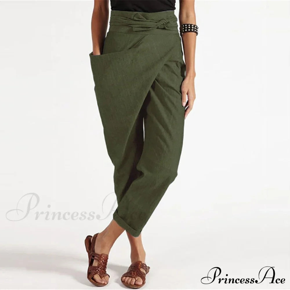 Irregular Lacing Cropped Casual Solid Color Trousers image 4