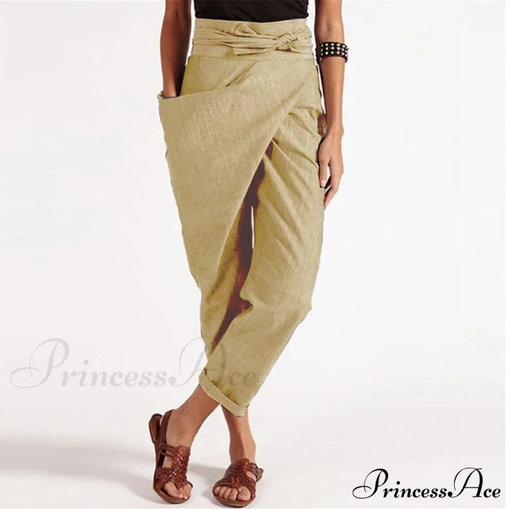Irregular Lacing Cropped Casual Solid Color Trousers image 5