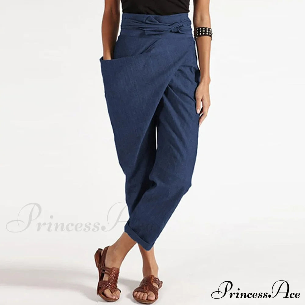 Irregular Lacing Cropped Casual Solid Color Trousers image 8