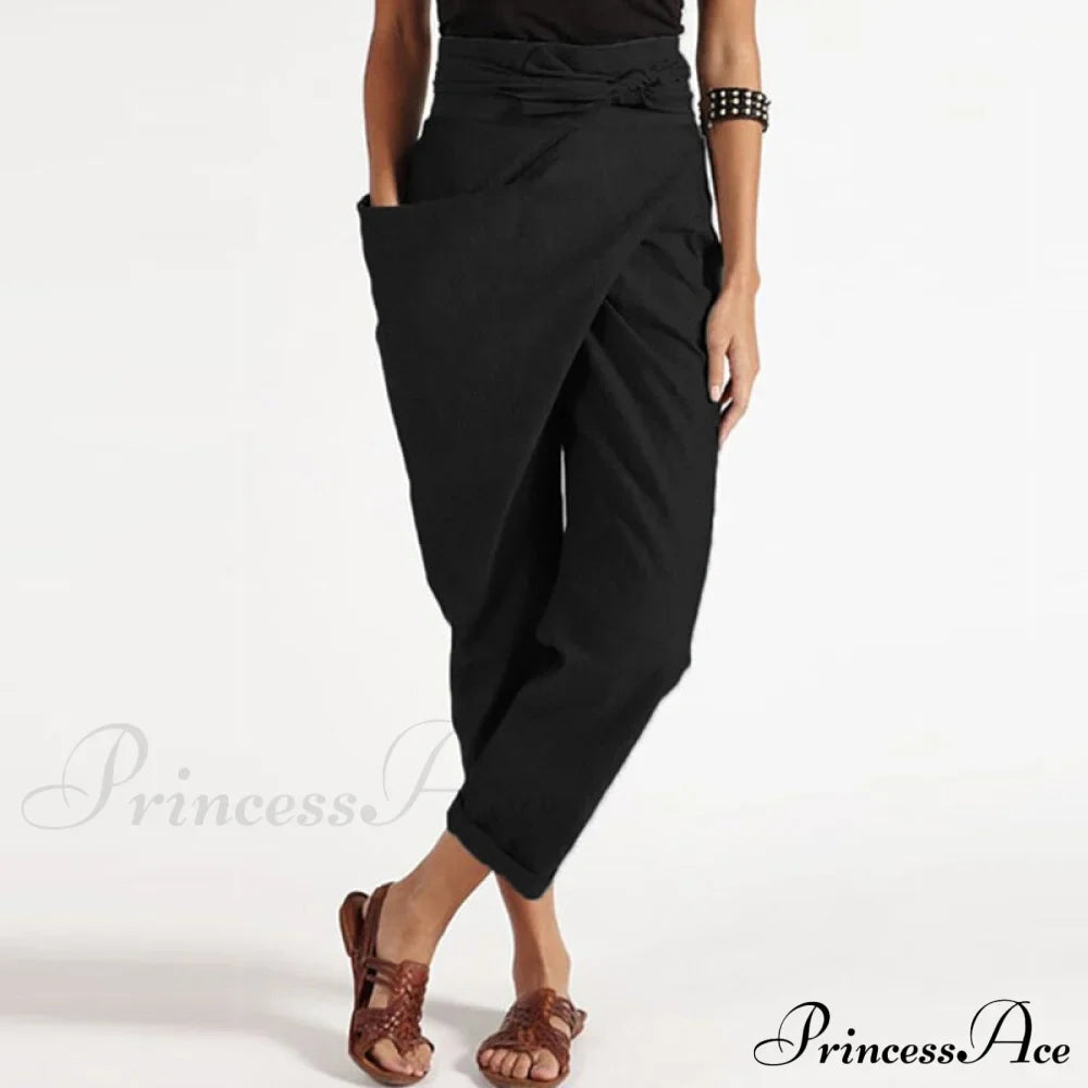 Irregular Lacing Cropped Casual Solid Color Trousers image 2