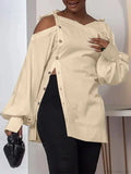 Irregular Solid Long Sleeve Off-Shoulder Blouse image 2
