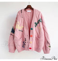 Jacket Loose Pocket Embroidery Fashion Knit Cardigan image 7