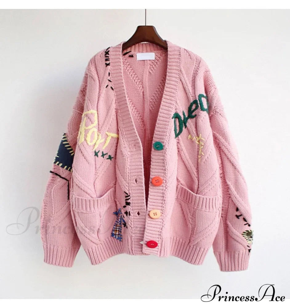 Jacket Loose Pocket Embroidery Fashion Knit Cardigan image 7
