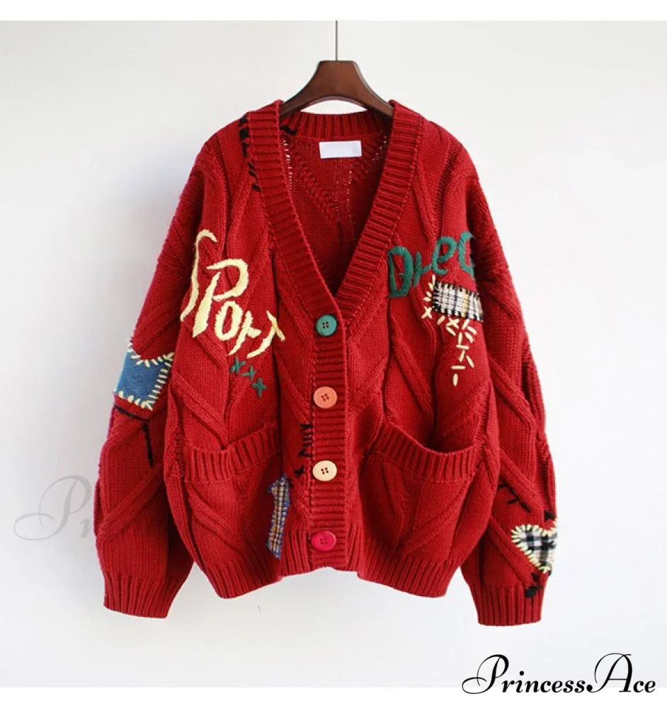 Jacket Loose Pocket Embroidery Fashion Knit Cardigan image 8