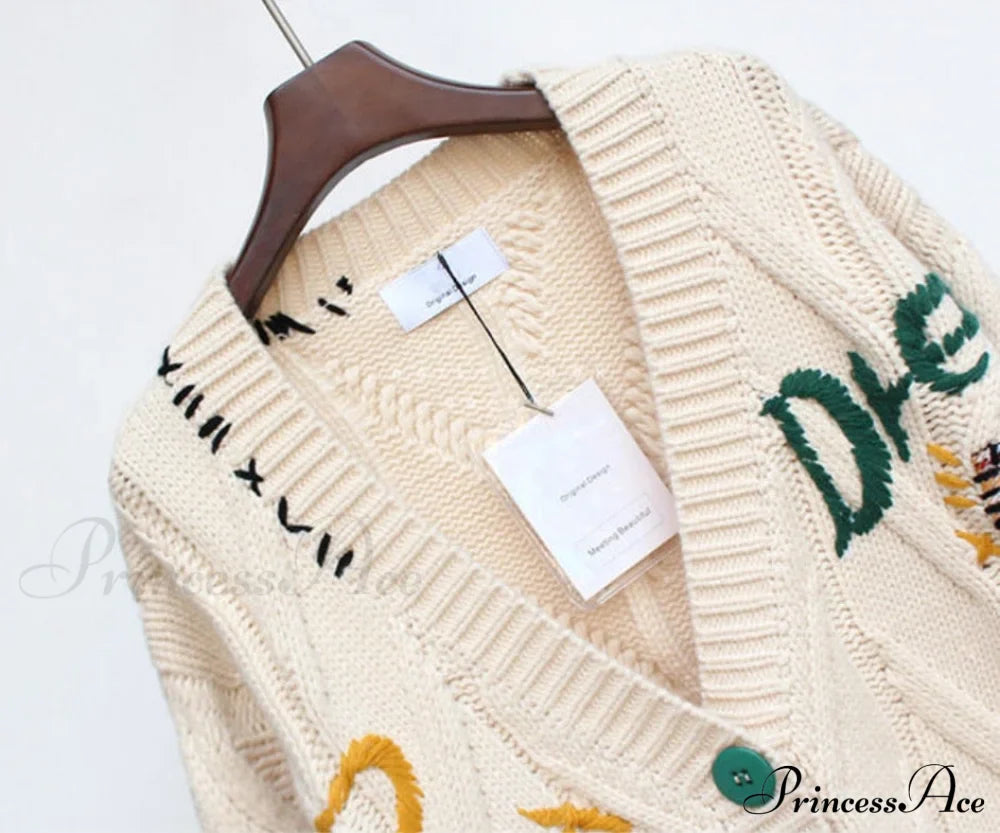 Jacket Loose Pocket Embroidery Fashion Knit Cardigan image 12
