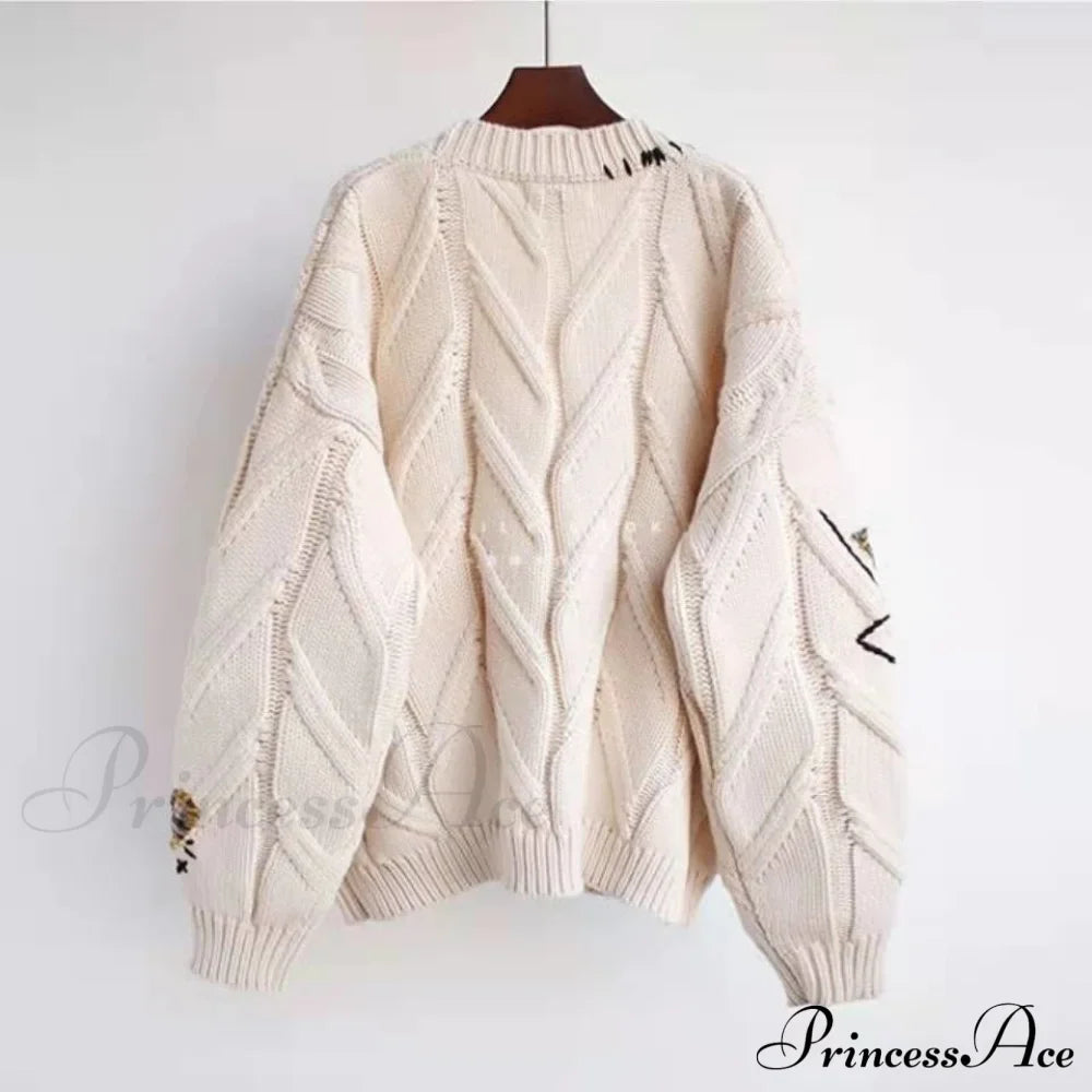 Jacket Loose Pocket Embroidery Fashion Knit Cardigan image 4