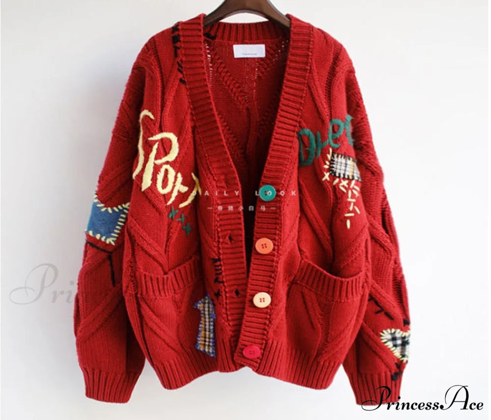 Jacket Loose Pocket Embroidery Fashion Knit Cardigan image 18