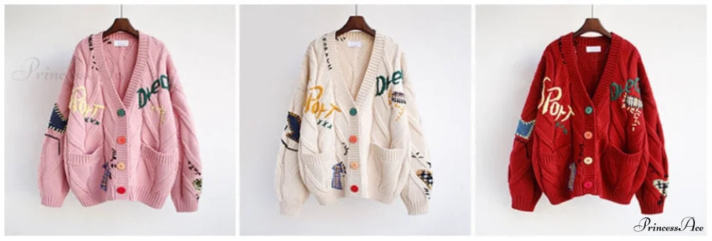 Jacket Loose Pocket Embroidery Fashion Knit Cardigan image 9