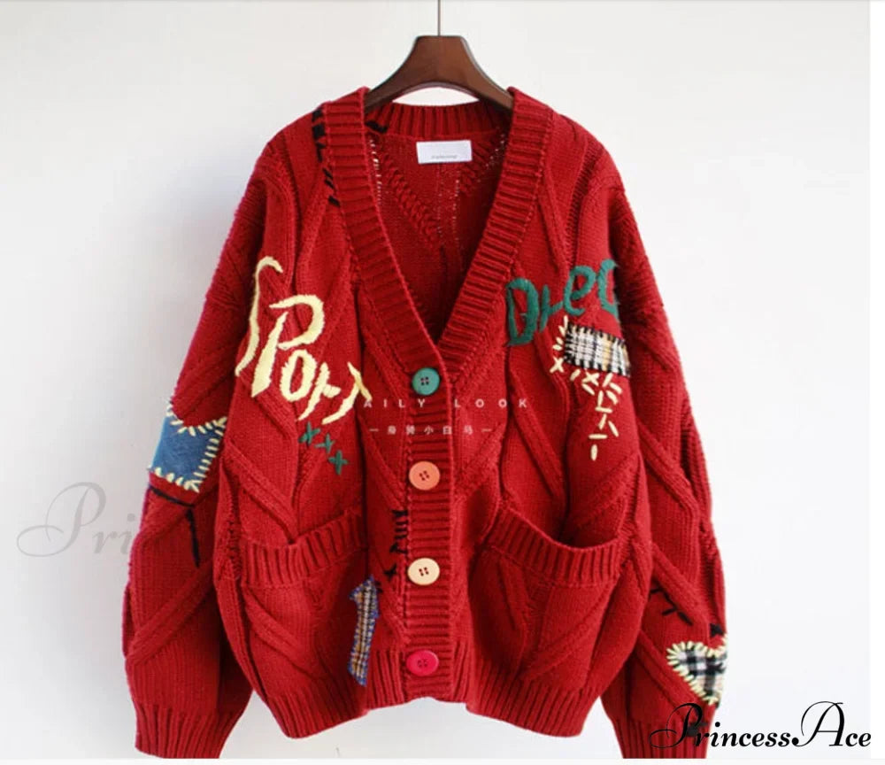 Jacket Loose Pocket Embroidery Fashion Knit Cardigan image 16