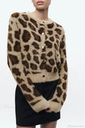 Jacquard Artificial Fur Leopard Pattern Cardigan image 1