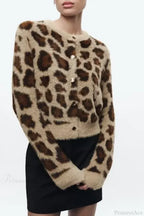 Jacquard Artificial Fur Leopard Pattern Cardigan image 1