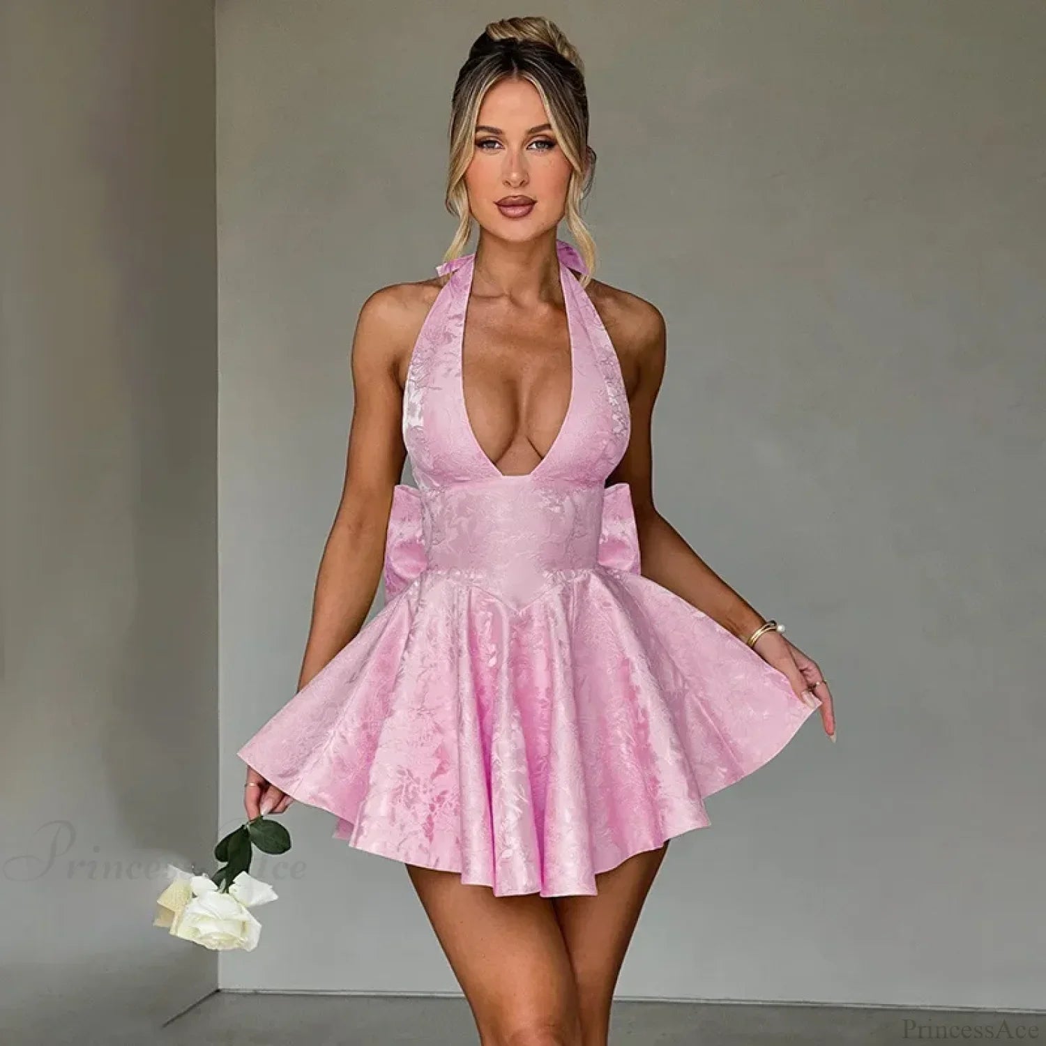 Jacquard Bow Waist Wrap Vacation Dress image 3