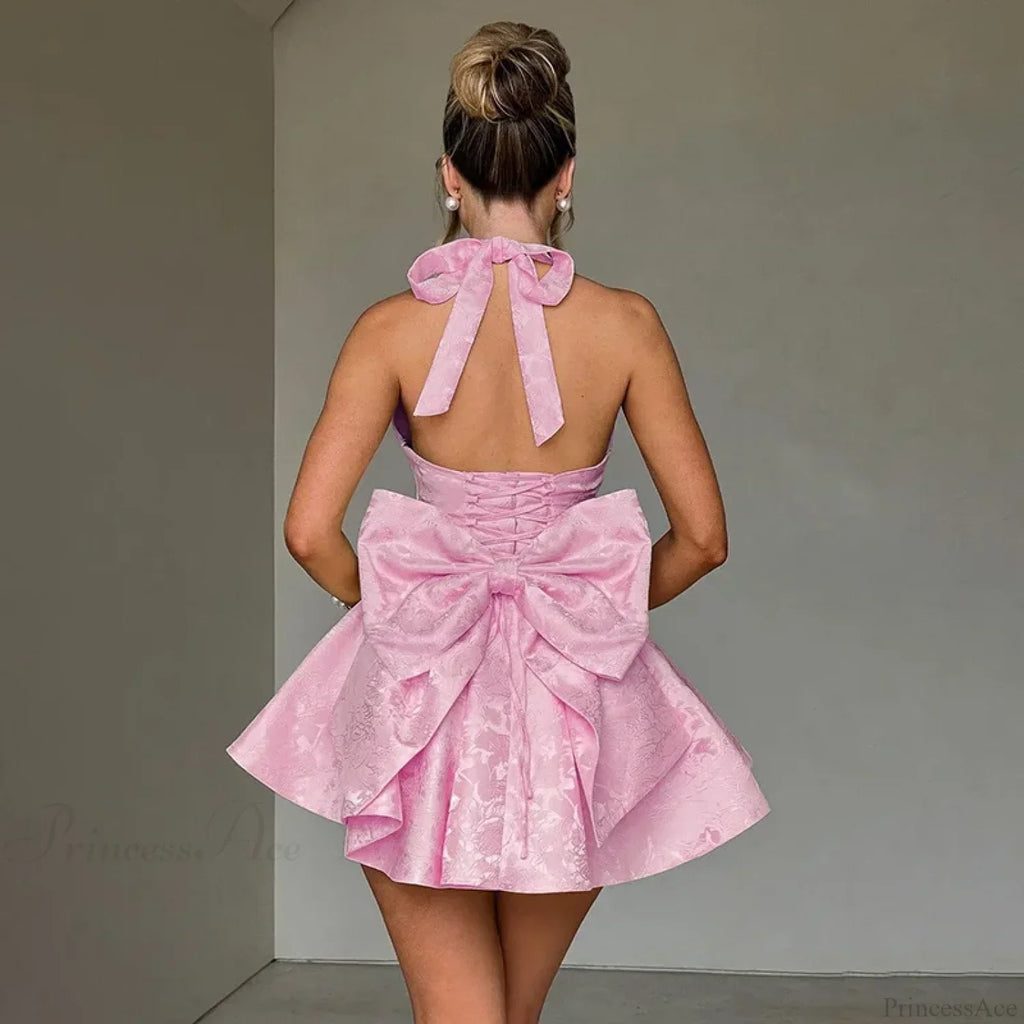 Jacquard Bow Waist Wrap Vacation Dress image 4