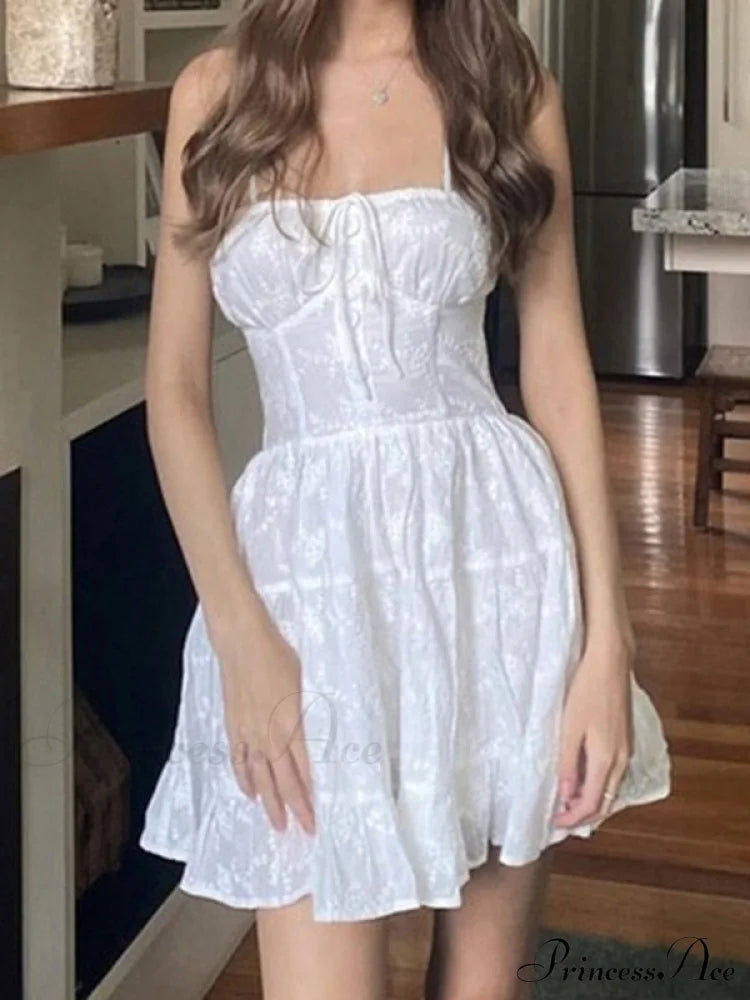 Jacquard Mesh Paneled Trendy White Mini Dress image 3
