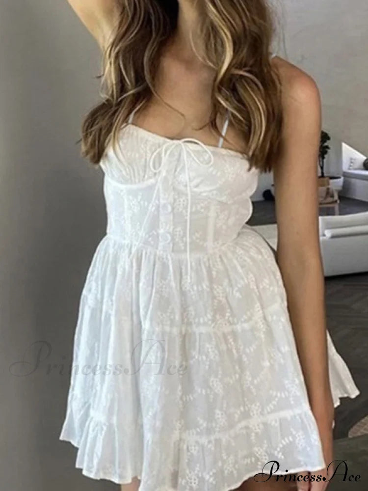 Jacquard Mesh Paneled Trendy White Mini Dress image 1