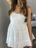 Jacquard Mesh Paneled Trendy White Mini Dress image 1