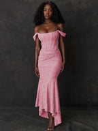 Jacquard Off Shoulder Mermaid Vacation Dress image 4