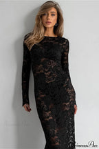 Jacquard Sheer Lace Long Sleeve Mermaid Maxi Dress image 4