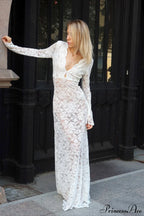 Jacquard Sheer Lace Sexy Bodycon Maxi Dress image 3