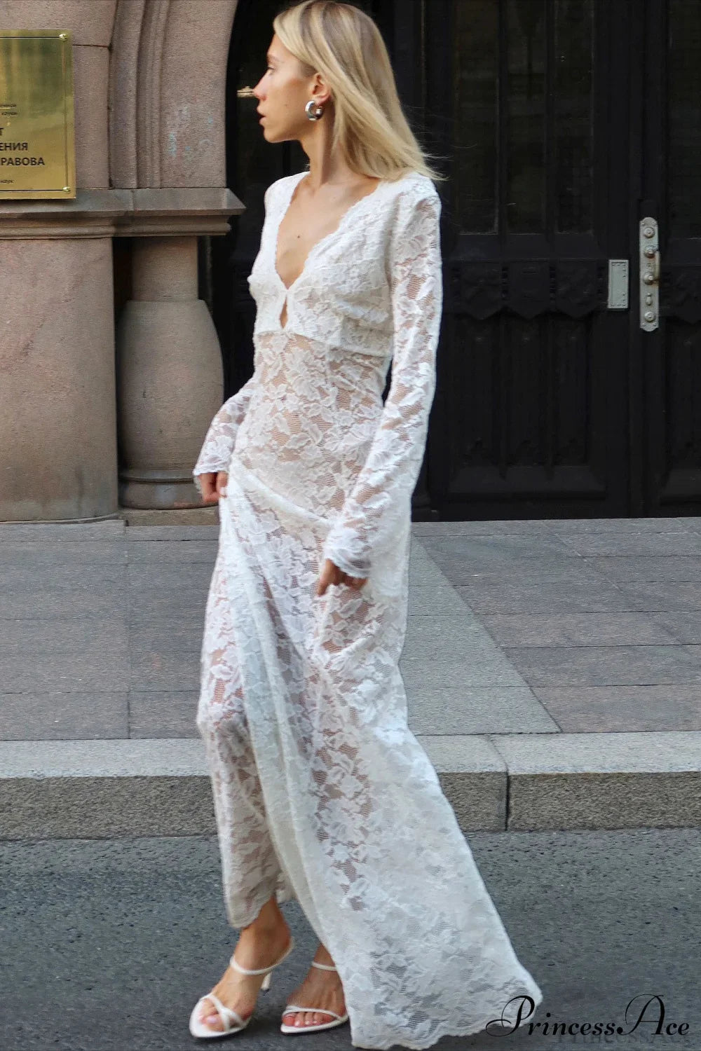 Jacquard Sheer Lace Sexy Bodycon Maxi Dress image 2