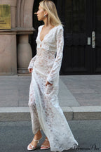 Jacquard Sheer Lace Sexy Bodycon Maxi Dress image 2