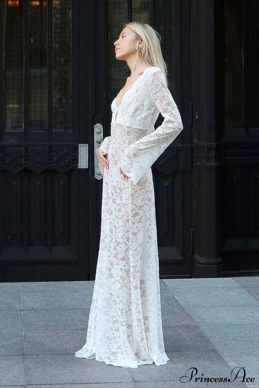 Jacquard Sheer Lace Sexy Bodycon Maxi Dress image 4