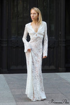 Jacquard Sheer Lace Sexy Bodycon Maxi Dress image 1