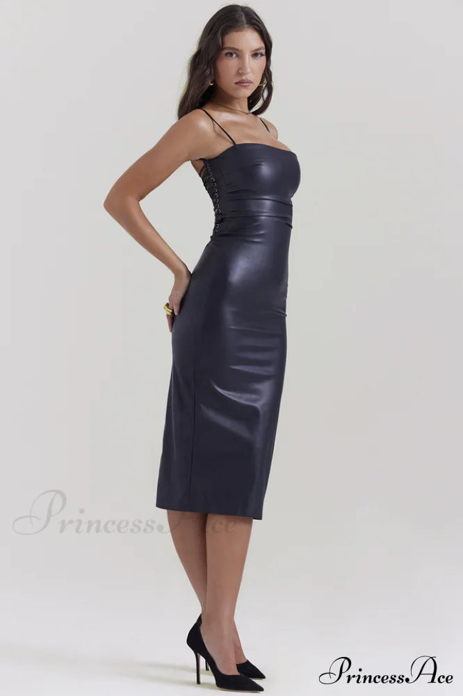Jalena Black Stylish Leather Strappy Dress image 4