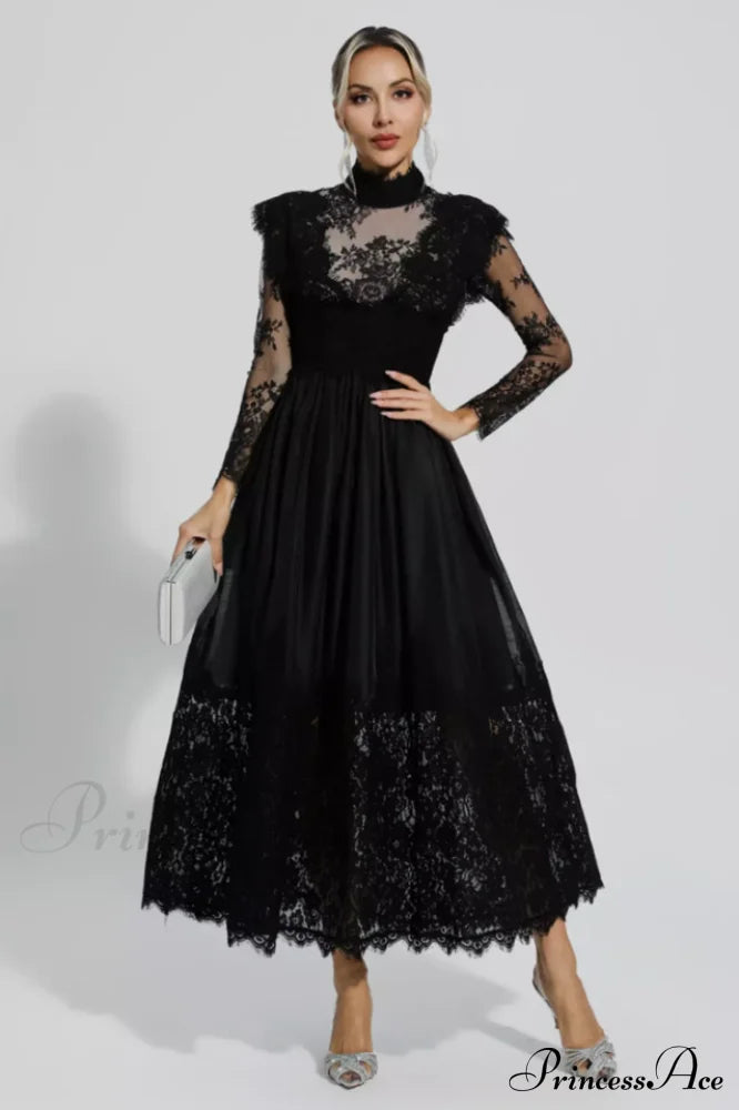 Jamie Black Floral Charming Lace Stitching Dress image 8