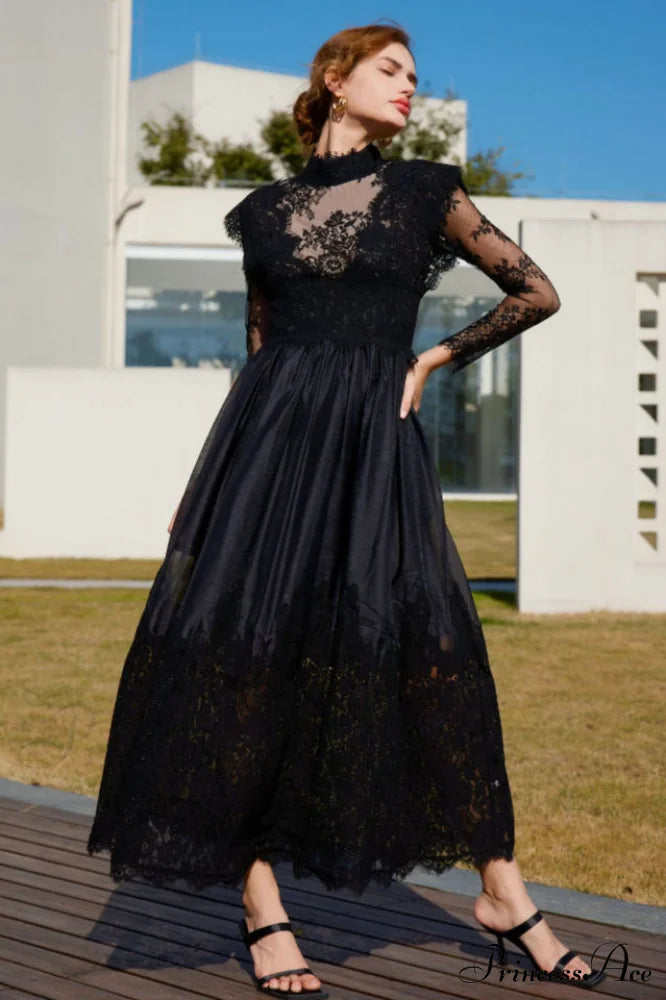Jamie Black Floral Charming Lace Stitching Dress image 4