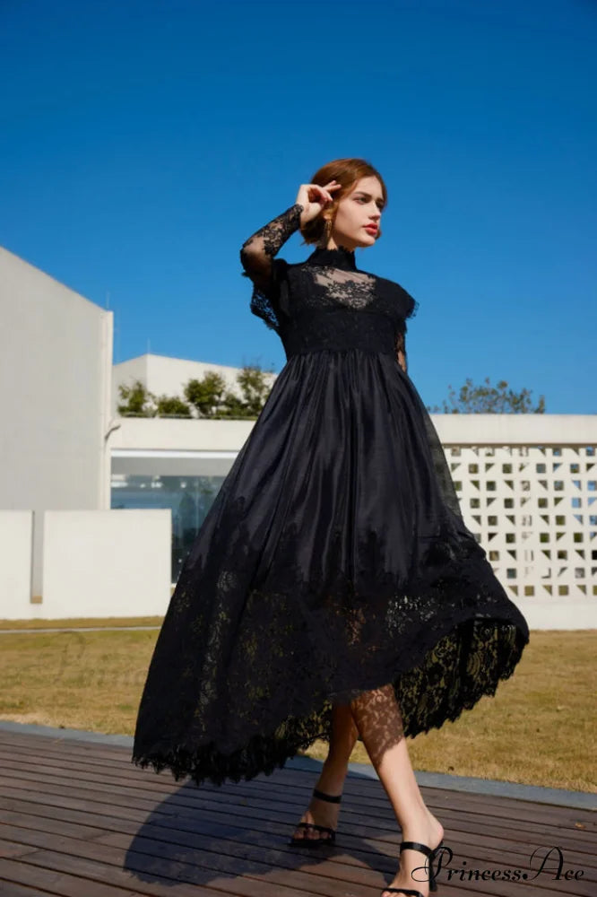 Jamie Black Floral Charming Lace Stitching Dress image 7