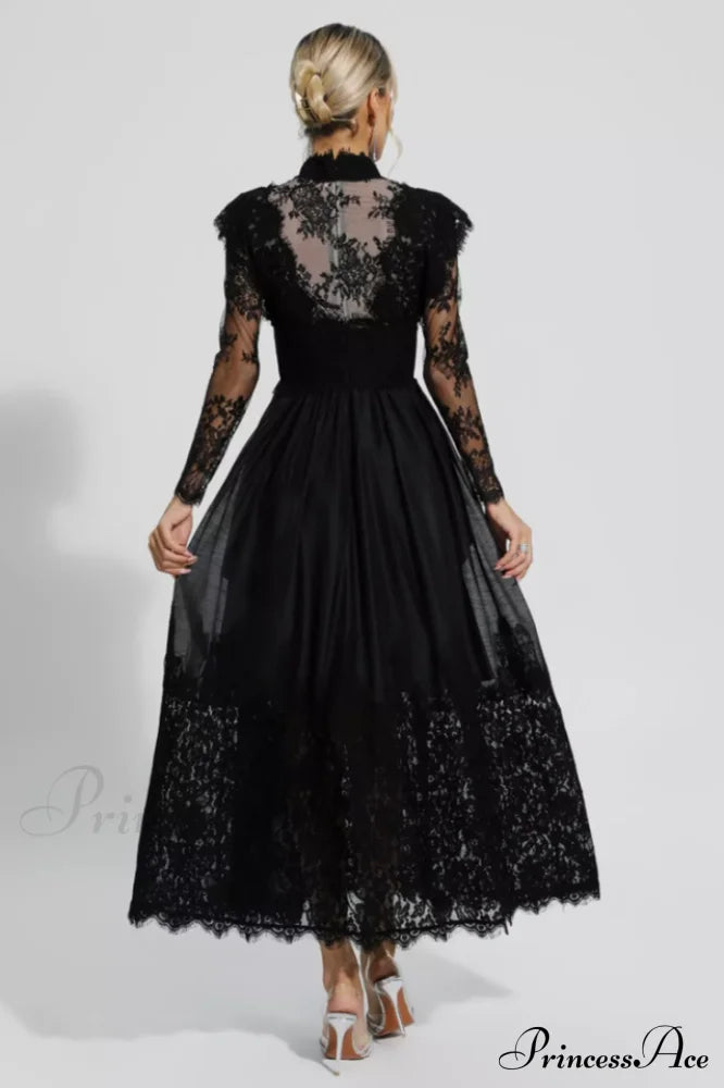 Jamie Black Floral Charming Lace Stitching Dress image 10