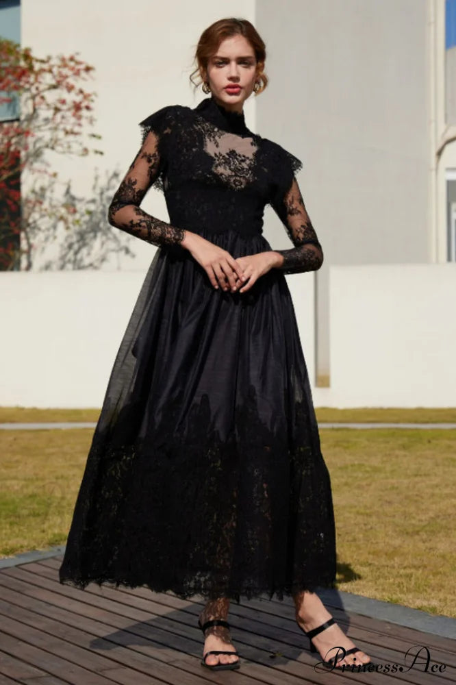 Jamie Black Floral Charming Lace Stitching Dress image 2