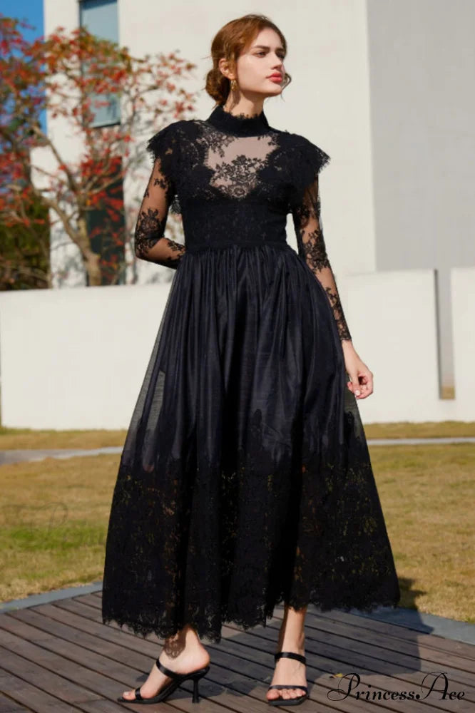 Jamie Black Floral Charming Lace Stitching Dress image 1