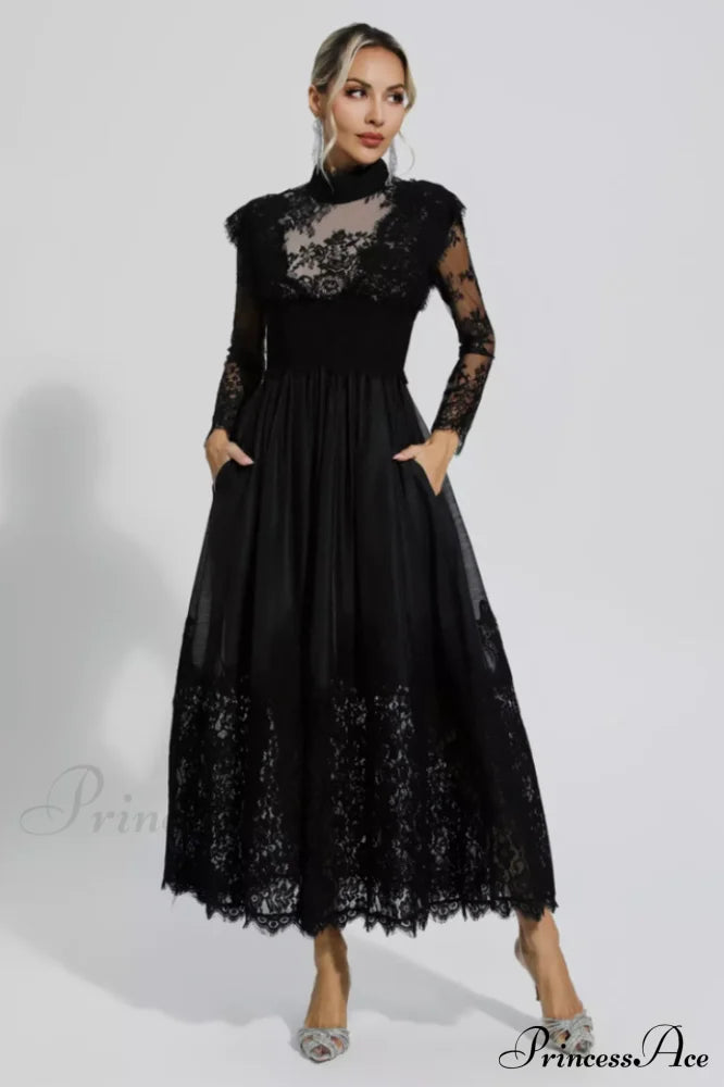 Jamie Black Floral Charming Lace Stitching Dress image 9