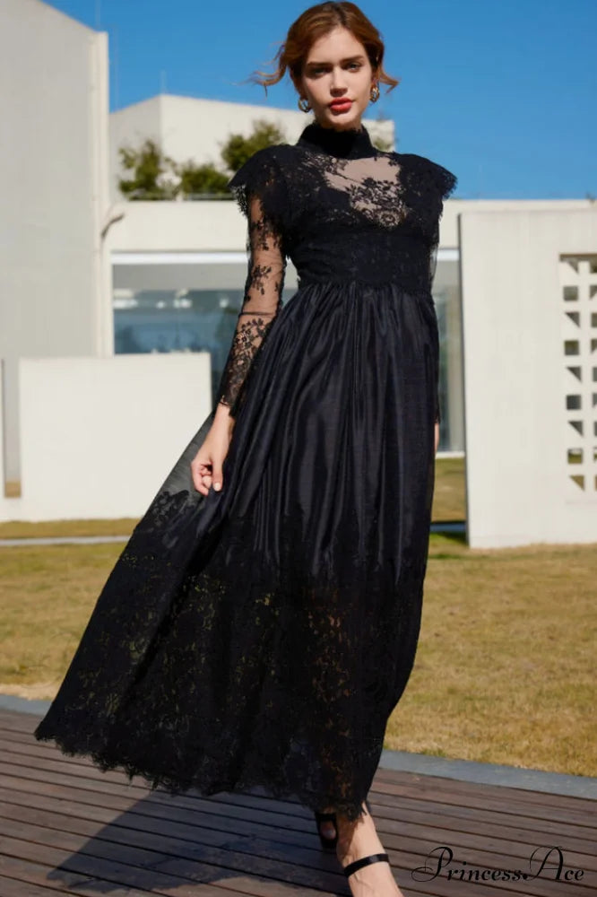 Jamie Black Floral Charming Lace Stitching Dress image 3