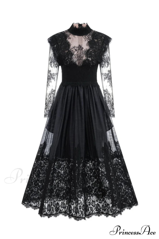 Jamie Black Floral Charming Lace Stitching Dress image 11