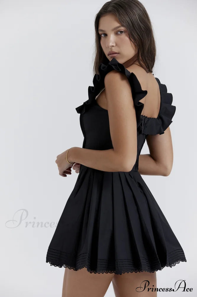 Jemima Black Pin Charming Tuck Pleated Dress image 5
