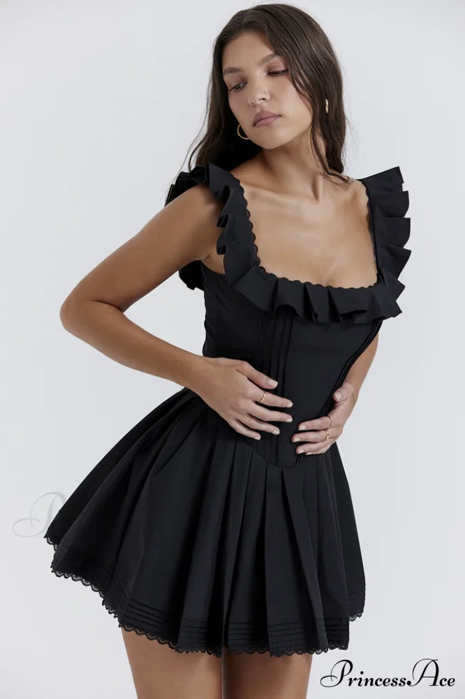 Jemima Black Pin Charming Tuck Pleated Dress image 2